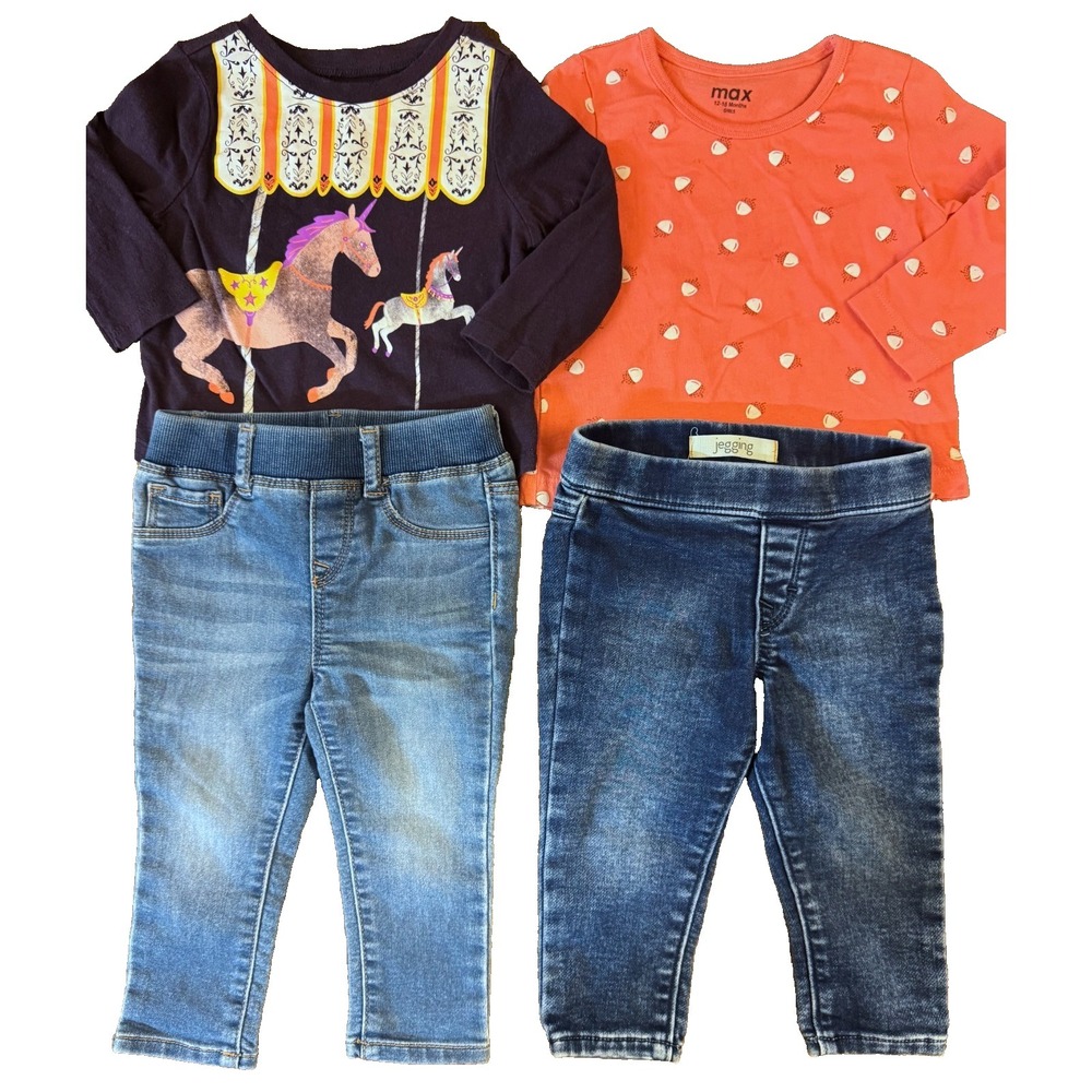 Toddler Girl Shirts Pants Jeans 12/18 Months Long Sleeved Jeggings Lot Horses